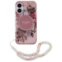 Oryginalne Etui IPHONE 16 Guess Hardcase IML Flowers With Pearl Strap MagSafe (GUHMP16SHFWBRCESP) różowe