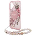 Oryginalne Etui IPHONE 16 Guess Hardcase IML Flowers With Pearl Strap MagSafe (GUHMP16SHFWBRCESP) różowe