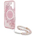 Oryginalne Etui IPHONE 16 Guess Hardcase IML Flowers With Pearl Strap MagSafe (GUHMP16SHFWBRCESP) różowe