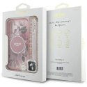 Oryginalne Etui IPHONE 16 Guess Hardcase IML Flowers With Pearl Strap MagSafe (GUHMP16SHFWBRCESP) różowe