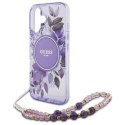 Oryginalne Etui IPHONE 16 Guess Hardcase IML Flowers With Pearl Strap MagSafe (GUHMP16SHFWBRCESU) fioletowe