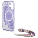 Oryginalne Etui IPHONE 16 Guess Hardcase IML Flowers With Pearl Strap MagSafe (GUHMP16SHFWBRCESU) fioletowe