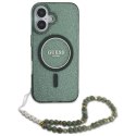 Oryginalne Etui IPHONE 16 Guess Hardcase IML Glitter With Pearl Strap MagSafe (GUHMP16SHGCRELSA) zielone