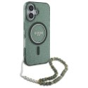 Oryginalne Etui IPHONE 16 Guess Hardcase IML Glitter With Pearl Strap MagSafe (GUHMP16SHGCRELSA) zielone