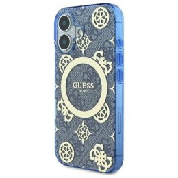 Oryginalne Etui IPHONE 16 Guess Hardcase IML Peony On 4G Background MagSafe (GUHMP16SH4PYEEB) niebieskie