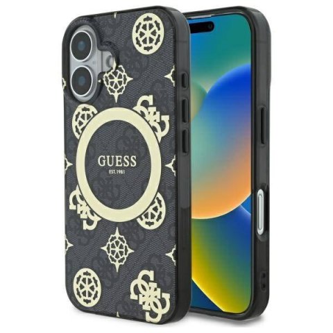 Oryginalne Etui IPHONE 16 Guess Hardcase IML Peony On 4G Background MagSafe (GUHMP16SH4PYEEK) czarne