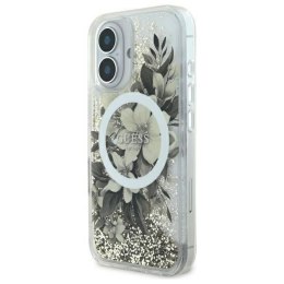 Oryginalne Etui IPHONE 16 Guess Hardcase Liquid Glitter Flower MagSafe (GUHMP16SLFMWTE) beżowe