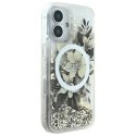 Oryginalne Etui IPHONE 16 Guess Hardcase Liquid Glitter Flower MagSafe (GUHMP16SLFMWTE) beżowe