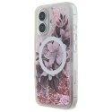 Oryginalne Etui IPHONE 16 Guess Hardcase Liquid Glitter Flower MagSafe (GUHMP16SLFMWTP) różowe