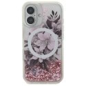 Oryginalne Etui IPHONE 16 Guess Hardcase Liquid Glitter Flower MagSafe (GUHMP16SLFMWTP) różowe