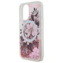 Oryginalne Etui IPHONE 16 Guess Hardcase Liquid Glitter Flower MagSafe (GUHMP16SLFMWTP) różowe