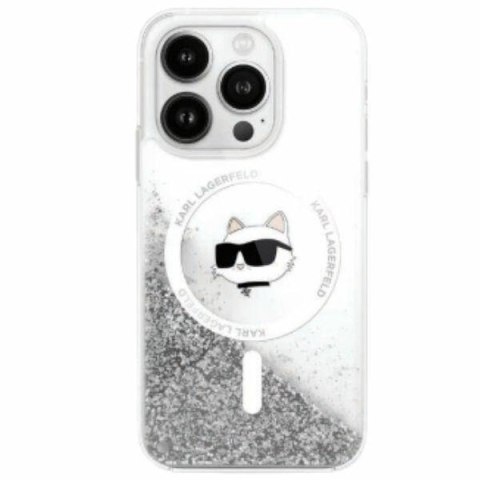 Oryginalne Etui IPHONE 16 Karl Lagerfeld Hardcase Liquid Glitter Choupette Head MagSafe (KLHMP16SLGCHSGH) transparentne