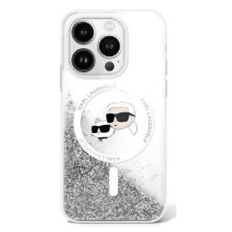 Oryginalne Etui IPHONE 16 Karl Lagerfeld Hardcase Liquid Glitter Karl&Choupette Head MagSafe (KLHMP16SLGKCSGH) transparentne