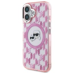 Oryginalne Etui IPHONE 16 Karl Lagerfeld IML Monogram Karl&Choupette Head MagSafe (KLHMP16SHMCKMHP) różowe