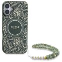 Oryginalne Etui IPHONE 16 PLUS Guess Hardcase IML Flowers Allover Electro With Pearl Strap MagSafe (GUHMP16MHCPOFPA) zielone