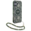 Oryginalne Etui IPHONE 16 PLUS Guess Hardcase IML Flowers Allover Electro With Pearl Strap MagSafe (GUHMP16MHCPOFPA) zielone