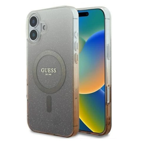 Oryginalne Etui IPHONE 16 PLUS Guess Hardcase IML Glitter Gradient MagSafe (GUHMP16MHGRCELW) brązowe