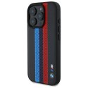 Oryginalne Etui IPHONE 16 PRO BMW Hardcase M Perforated Tricolor Printed Stripes MagSafe (BMHMP16L23PUPTK) czarne