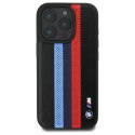 Oryginalne Etui IPHONE 16 PRO BMW Hardcase M Perforated Tricolor Printed Stripes MagSafe (BMHMP16L23PUPTK) czarne