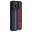 Oryginalne Etui IPHONE 16 PRO BMW Hardcase M Perforated Tricolor Printed Stripes MagSafe (BMHMP16L23PUPTK) czarne