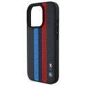 Oryginalne Etui IPHONE 16 PRO BMW Hardcase M Perforated Tricolor Printed Stripes MagSafe (BMHMP16L23PUPTK) czarne