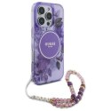 Oryginalne Etui IPHONE 16 PRO Guess Hardcase IML Flowers With Pearl Strap MagSafe (GUHMP16LHFWBRCESU) fioletowe