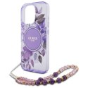 Oryginalne Etui IPHONE 16 PRO Guess Hardcase IML Flowers With Pearl Strap MagSafe (GUHMP16LHFWBRCESU) fioletowe