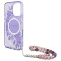 Oryginalne Etui IPHONE 16 PRO Guess Hardcase IML Flowers With Pearl Strap MagSafe (GUHMP16LHFWBRCESU) fioletowe