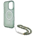 Oryginalne Etui IPHONE 16 PRO Guess Hardcase IML Glitter With Pearl Strap MagSafe (GUHMP16LHGCRELSA) zielone