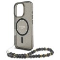 Oryginalne Etui IPHONE 16 PRO Guess Hardcase IML Glitter With Pearl Strap MagSafe (GUHMP16LHGCRELSK) czarne