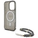 Oryginalne Etui IPHONE 16 PRO Guess Hardcase IML Glitter With Pearl Strap MagSafe (GUHMP16LHGCRELSK) czarne