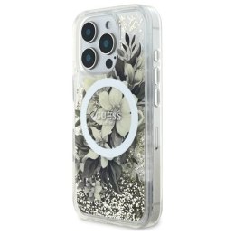 Oryginalne Etui IPHONE 16 PRO Guess Hardcase Liquid Glitter Flower MagSafe (GUHMP16LLFMWTE) beżowe