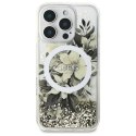 Oryginalne Etui IPHONE 16 PRO Guess Hardcase Liquid Glitter Flower MagSafe (GUHMP16LLFMWTE) beżowe