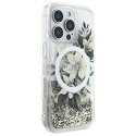 Oryginalne Etui IPHONE 16 PRO Guess Hardcase Liquid Glitter Flower MagSafe (GUHMP16LLFMWTE) beżowe