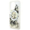 Oryginalne Etui IPHONE 16 PRO Guess Hardcase Liquid Glitter Flower MagSafe (GUHMP16LLFMWTE) beżowe