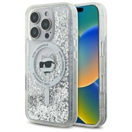 Oryginalne Etui IPHONE 16 PRO Karl Lagerfeld Hardcase Liquid Glitter Choupette Head MagSafe (KLHMP16LLGCHSGH) transparentne