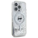 Oryginalne Etui IPHONE 16 PRO Karl Lagerfeld Hardcase Liquid Glitter Choupette Head MagSafe (KLHMP16LLGCHSGH) transparentne