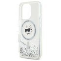 Oryginalne Etui IPHONE 16 PRO Karl Lagerfeld Hardcase Liquid Glitter Choupette Head MagSafe (KLHMP16LLGCHSGH) transparentne