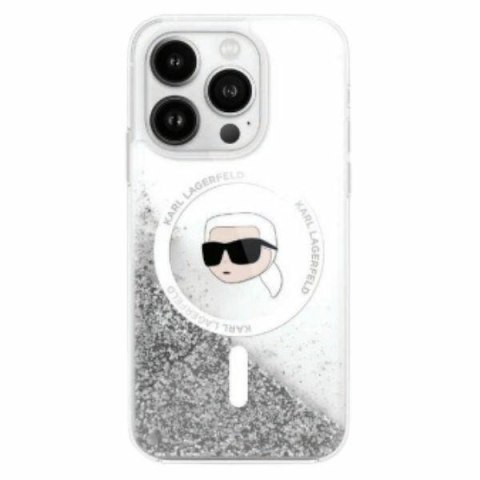 Oryginalne Etui IPHONE 16 PRO Karl Lagerfeld Hardcase Liquid Glitter Karl Head MagSafe (KLHMP16LLGKISGH) transparentne