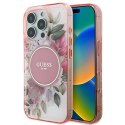 Oryginalne Etui IPHONE 16 PRO MAX Guess Hardcase IML Flower & Tonal Circle MagSafe (GUHMP16XHFWBDCEP) różowe