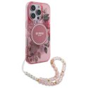 Oryginalne Etui IPHONE 16 PRO MAX Guess Hardcase IML Flowers With Pearl Strap MagSafe (GUHMP16XHFWBRCESP) różowe