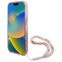 Oryginalne Etui IPHONE 16 PRO MAX Guess Hardcase IML Flowers With Pearl Strap MagSafe (GUHMP16XHFWBRCESP) różowe