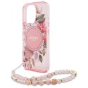 Oryginalne Etui IPHONE 16 PRO MAX Guess Hardcase IML Flowers With Pearl Strap MagSafe (GUHMP16XHFWBRCESP) różowe