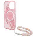 Oryginalne Etui IPHONE 16 PRO MAX Guess Hardcase IML Flowers With Pearl Strap MagSafe (GUHMP16XHFWBRCESP) różowe