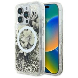 Oryginalne Etui IPHONE 16 PRO MAX Guess Hardcase Liquid Glitter Flower MagSafe (GUHMP16XLFMWTE) beżowe