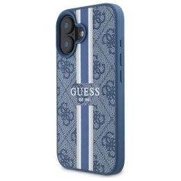 Oryginalne Etui IPHONE 16 Guess Hardcase 4G Printed Stripes MagSafe (GUHMP16SP4RPSB) niebieskie