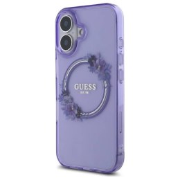 Oryginalne Etui IPHONE 16 Guess Hardcase IML Flowers Wreath MagSafe (GUHMP16SHFWFCU) fioletowe