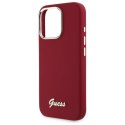 Oryginalne Etui IPHONE 16 PRO Guess Hardcase Silicone Script Metal Logo (GUHCP16LSMBSLM) czerwone