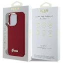 Oryginalne Etui IPHONE 16 PRO Guess Hardcase Silicone Script Metal Logo (GUHCP16LSMBSLM) czerwone