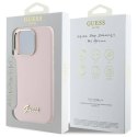 Oryginalne Etui IPHONE 16 PRO MAX Guess Hardcase Silicone Script Metal Logo & Frame (GUHCP16XSMBSLP) różowe